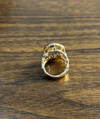 Oval Green Amethyst Prasiolite Halo White Diamonds Halo Gold Statement Ring