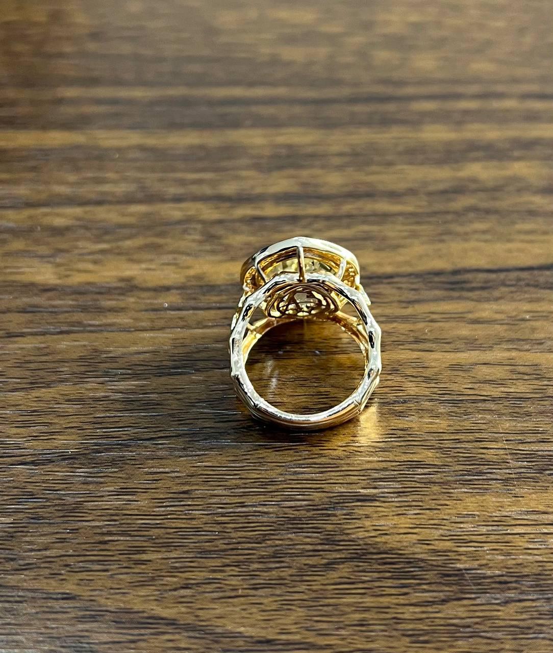 Oval Green Amethyst Prasiolite Halo White Diamonds Halo Gold Statement Ring