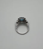 Cushion Shape Blue Topaz Halo Diamonds Pave 14K White Gold Unique Statement Ring