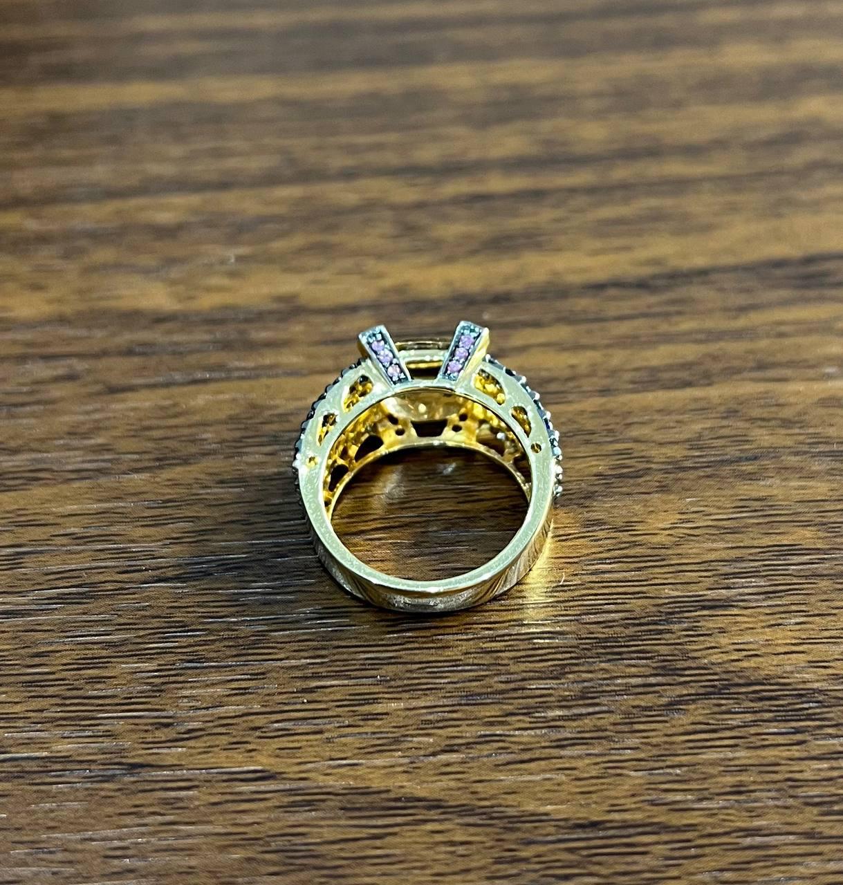 Citrine Pink Sapphire Black Diamond 14K Yellow Gold Statement Cocktail Ring