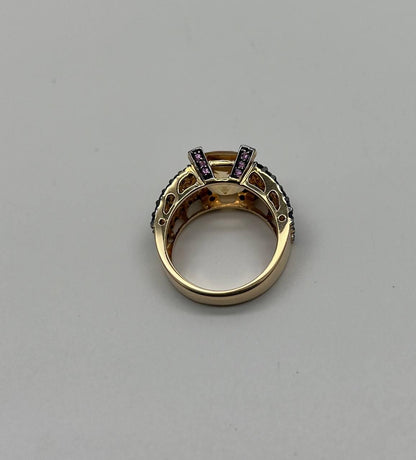 Citrine Pink Sapphire Black Diamond 14K Yellow Gold Statement Cocktail Ring