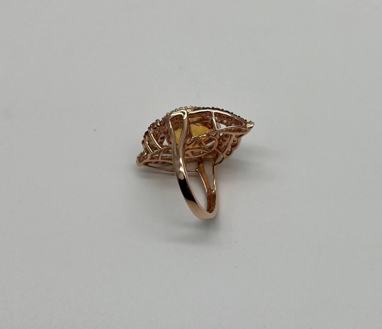 Large Oval Orange Citrine with Amethysts, Citrines, Diamonds 14K Rose Gold Ring