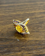 Large Oval Orange Citrine with Amethysts, Citrines, Diamonds 14K Rose Gold Ring