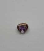 Purple Violet Amethyst Diamond Halo 14K Rose Gold Drop Statement Ring