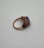 Purple Violet Amethyst Diamond Halo 14K Rose Gold Drop Statement Ring