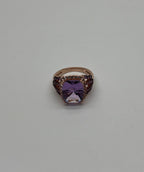 Purple Violet Amethyst Diamond Halo 14K Rose Gold Drop Statement Ring