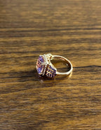 Purple Violet Amethyst Diamond Halo 14K Rose Gold Drop Statement Ring