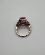 Purple Violet Amethyst Diamond Halo 14K Rose Gold Drop Statement Ring
