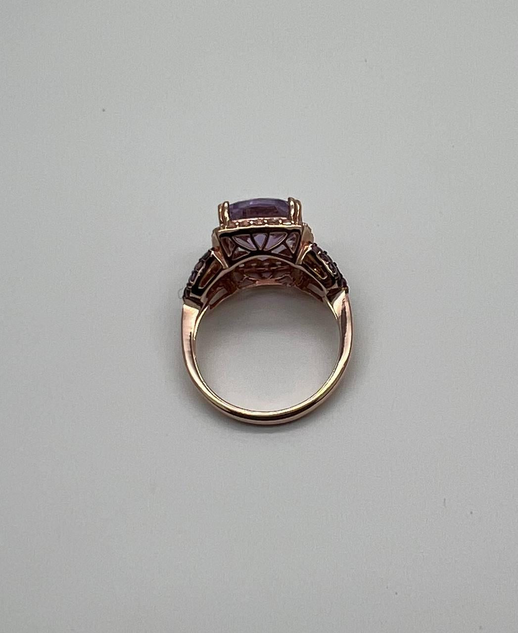 Purple Violet Amethyst Diamond Halo 14K Rose Gold Drop Statement Ring