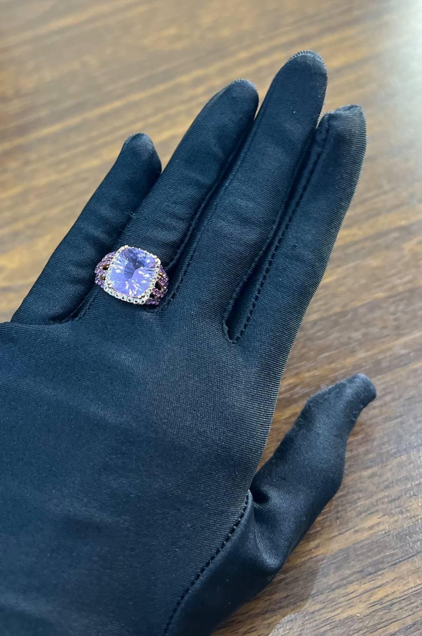 Purple Violet Amethyst Diamond Halo 14K Rose Gold Drop Statement Ring