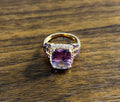 Purple Violet Amethyst Diamond Halo 14K Rose Gold Drop Statement Ring