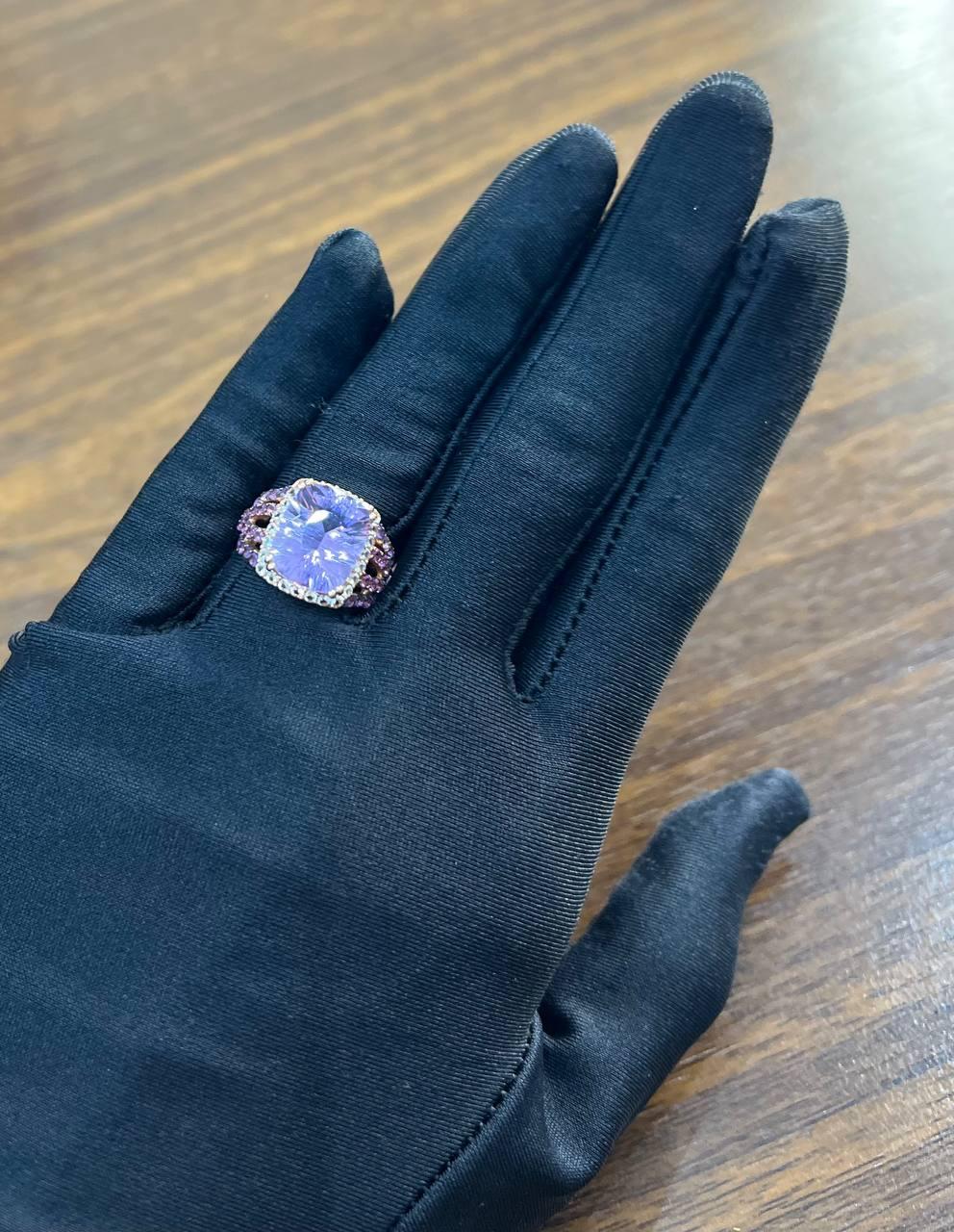 Purple Violet Amethyst Diamond Halo 14K Rose Gold Drop Statement Ring