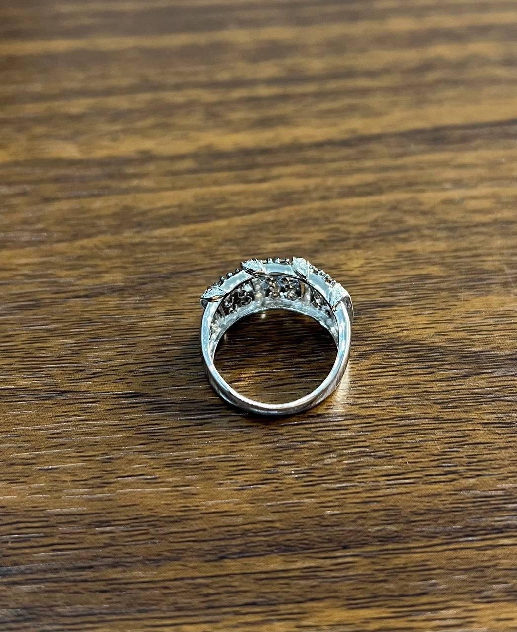 White Dark Brown Champagne Diamonds Pave 18K White Gold Band Statement Ring