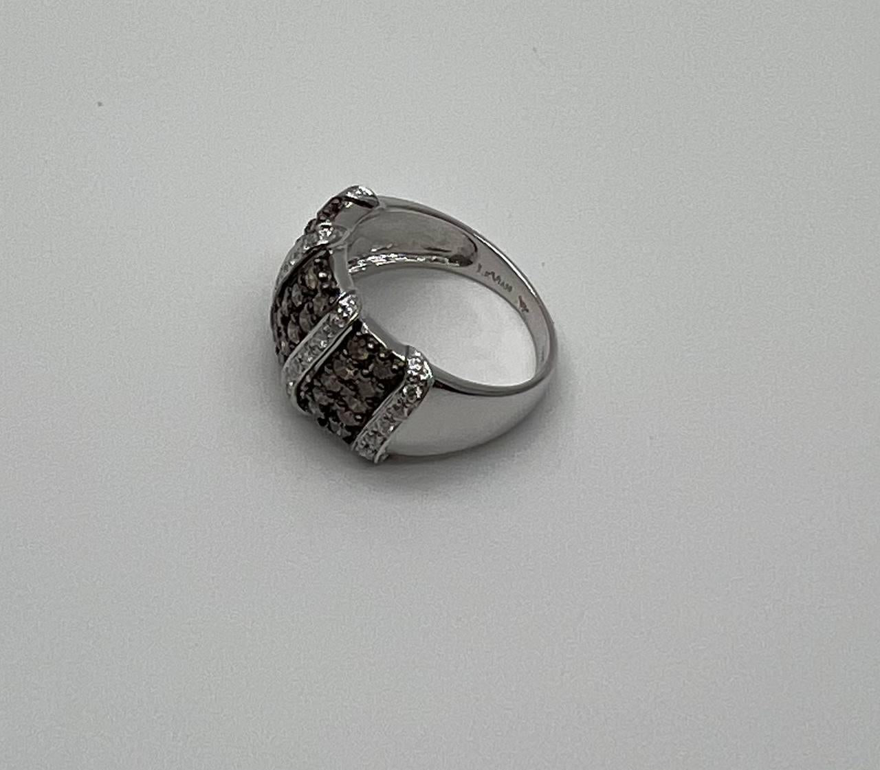White Dark Brown Champagne Diamonds Pave 18K White Gold Band Statement Ring