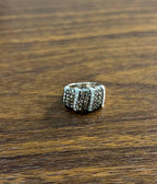 White Dark Brown Champagne Diamonds Pave 18K White Gold Band Statement Ring