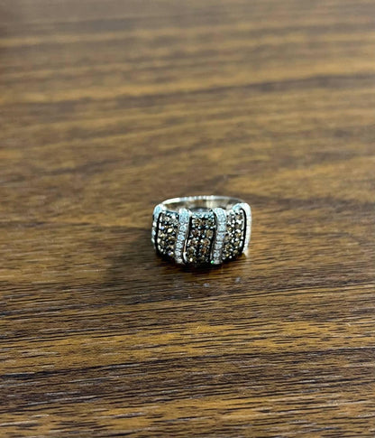 White Dark Brown Champagne Diamonds Pave 18K White Gold Band Statement Ring