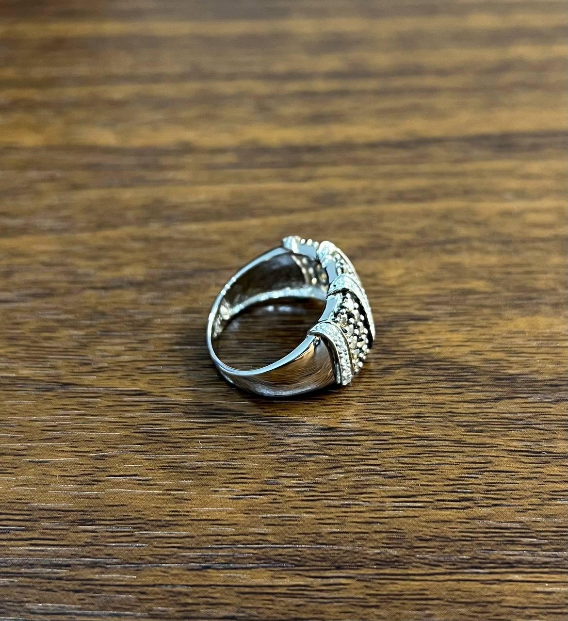White Dark Brown Champagne Diamonds Pave 18K White Gold Band Statement Ring