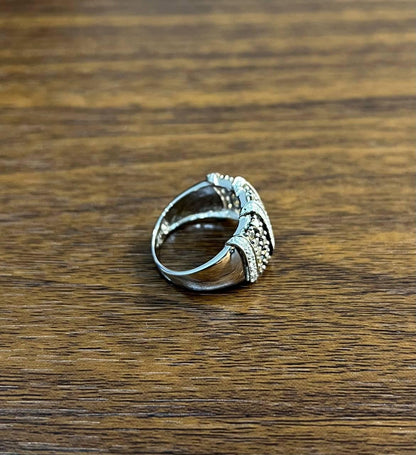 White Dark Brown Champagne Diamonds Pave 18K White Gold Band Statement Ring