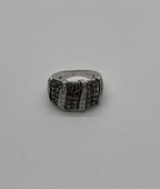 White Dark Brown Champagne Diamonds Pave 18K White Gold Band Statement Ring