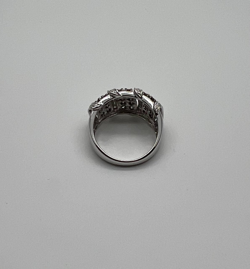 White Dark Brown Champagne Diamonds Pave 18K White Gold Band Statement Ring