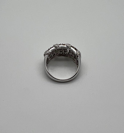 White Dark Brown Champagne Diamonds Pave 18K White Gold Band Statement Ring