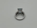 Rectangular Step Cut Blue Topaz White Diamonds 14K White Gold Statement Ring