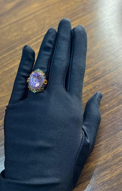 Purple Amethyst Rainbow Color Gemstone Diamonds 14K Gold Statement Cocktail Ring