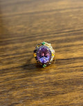 Purple Amethyst Rainbow Color Gemstone Diamonds 14K Gold Statement Cocktail Ring