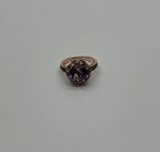 Purple Violet Amethyst White Brown Diamonds Pave Set Halo 14K Rose Gold Ring