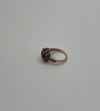 Purple Violet Amethyst White Brown Diamonds Pave Set Halo 14K Rose Gold Ring