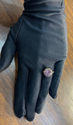 Purple Violet Amethyst White Brown Diamonds Pave Set Halo 14K Rose Gold Ring