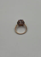 Purple Violet Amethyst White Brown Diamonds Pave Set Halo 14K Rose Gold Ring