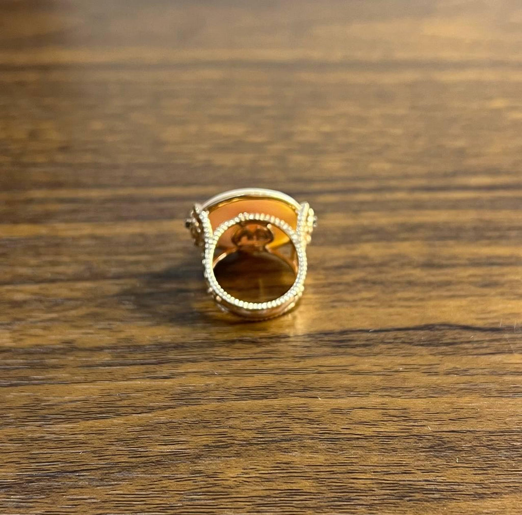 Pink White Mother of Pearl Floral Flower Nature Leaf Inspired 14K Rose Gold Ring