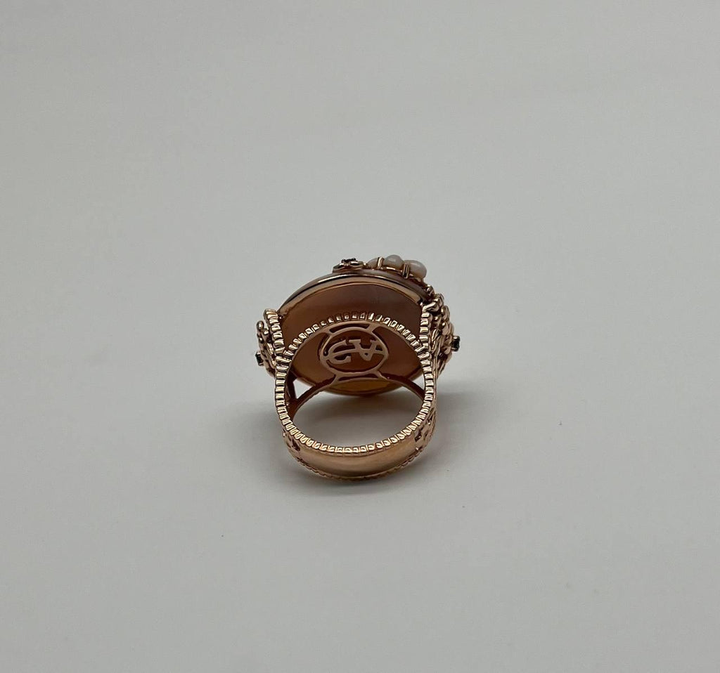 Pink White Mother of Pearl Floral Flower Nature Leaf Inspired 14K Rose Gold Ring