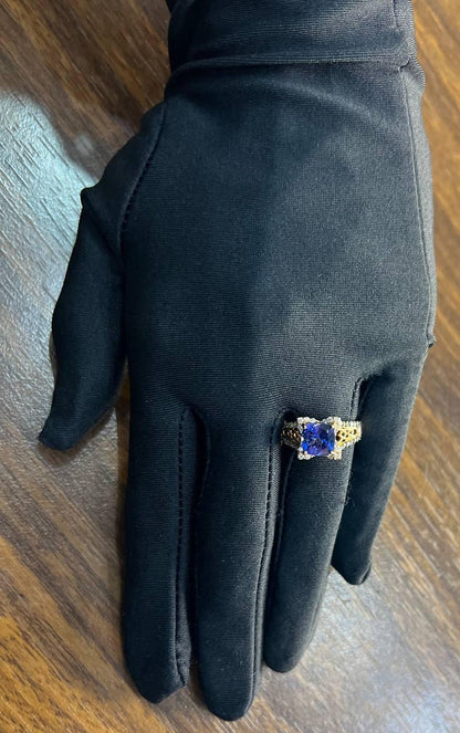 Round Shape Cut Blue Violet Tanzanite White Diamond Statement 14K Rose Gold Ring