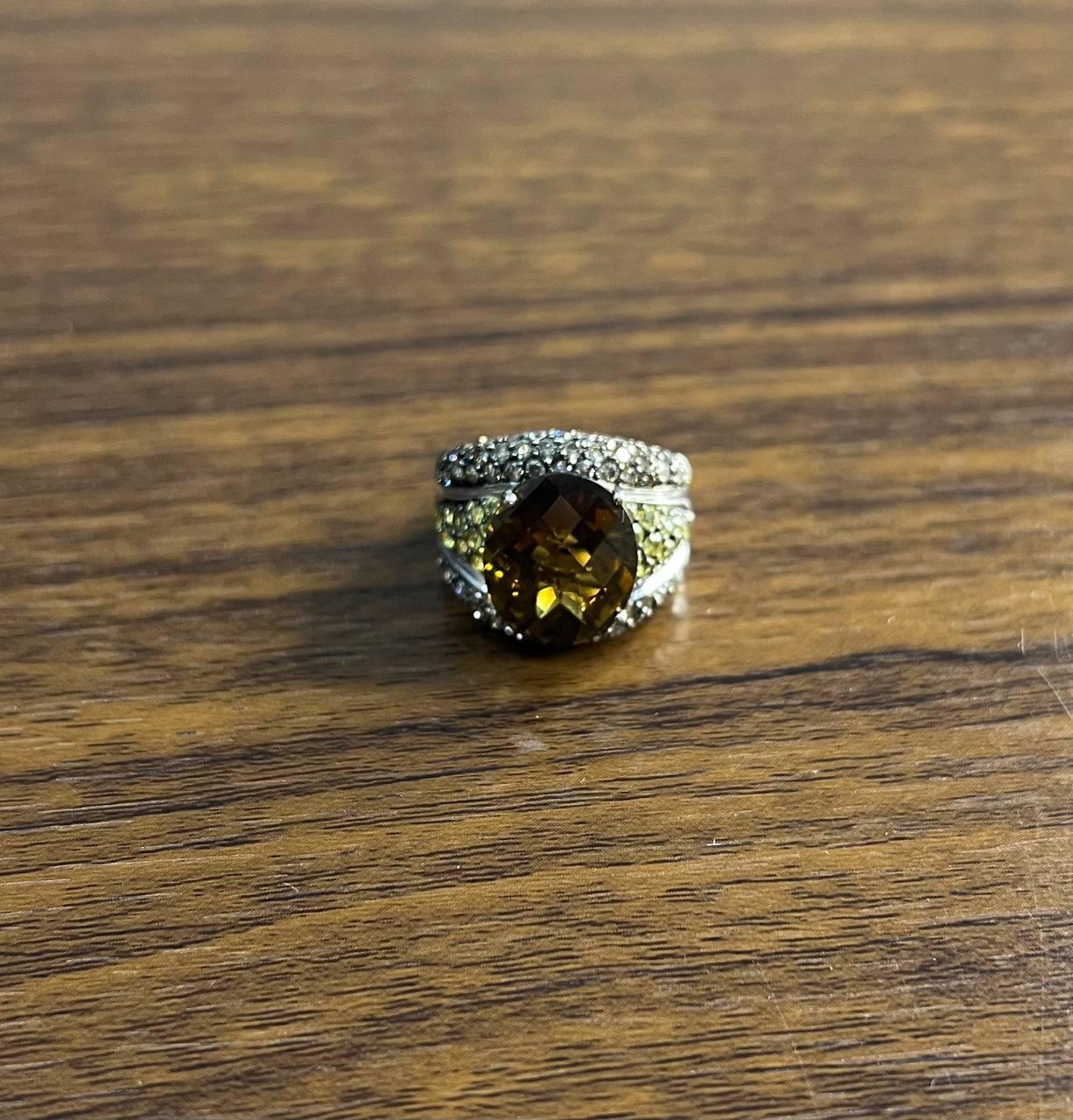 Oval Amber Orange Citrine Yellow Sapphire Diamond Pave Set 14K White Gold Ring