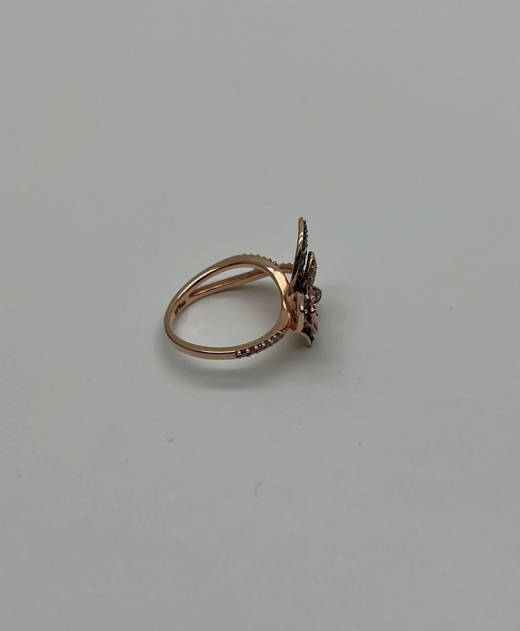 Butterfly White Champagne Diamond Pave Set Split Shank 14K Yellow Gold Ring