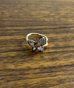 Butterfly White Champagne Diamond Pave Set Split Shank 14K Yellow Gold Ring