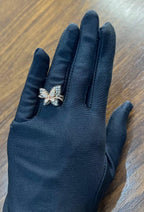 Butterfly White Champagne Diamond Pave Set Split Shank 14K Yellow Gold Ring