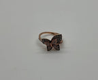 Butterfly White Champagne Diamond Pave Set Split Shank 14K Yellow Gold Ring