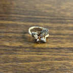 Butterfly White Champagne Diamond Pave Set Split Shank 14K Yellow Gold Ring