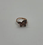 Butterfly White Champagne Diamond Pave Set Split Shank 14K Yellow Gold Ring