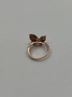 Butterfly White Champagne Diamond Pave Set Split Shank 14K Yellow Gold Ring