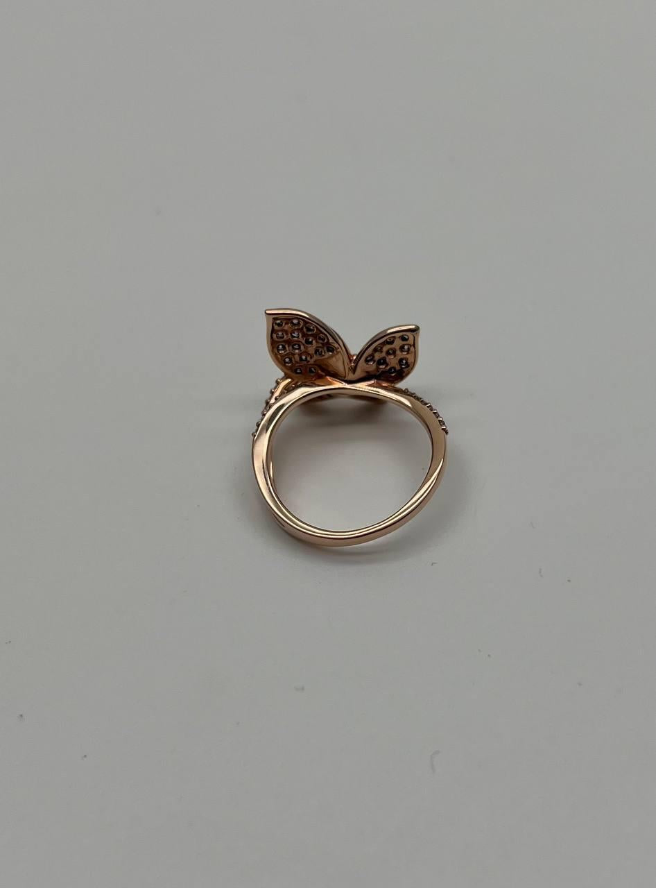 Butterfly White Champagne Diamond Pave Set Split Shank 14K Yellow Gold Ring