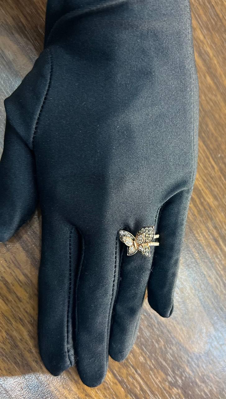 Butterfly White Champagne Diamond Pave Set Split Shank 14K Yellow Gold Ring