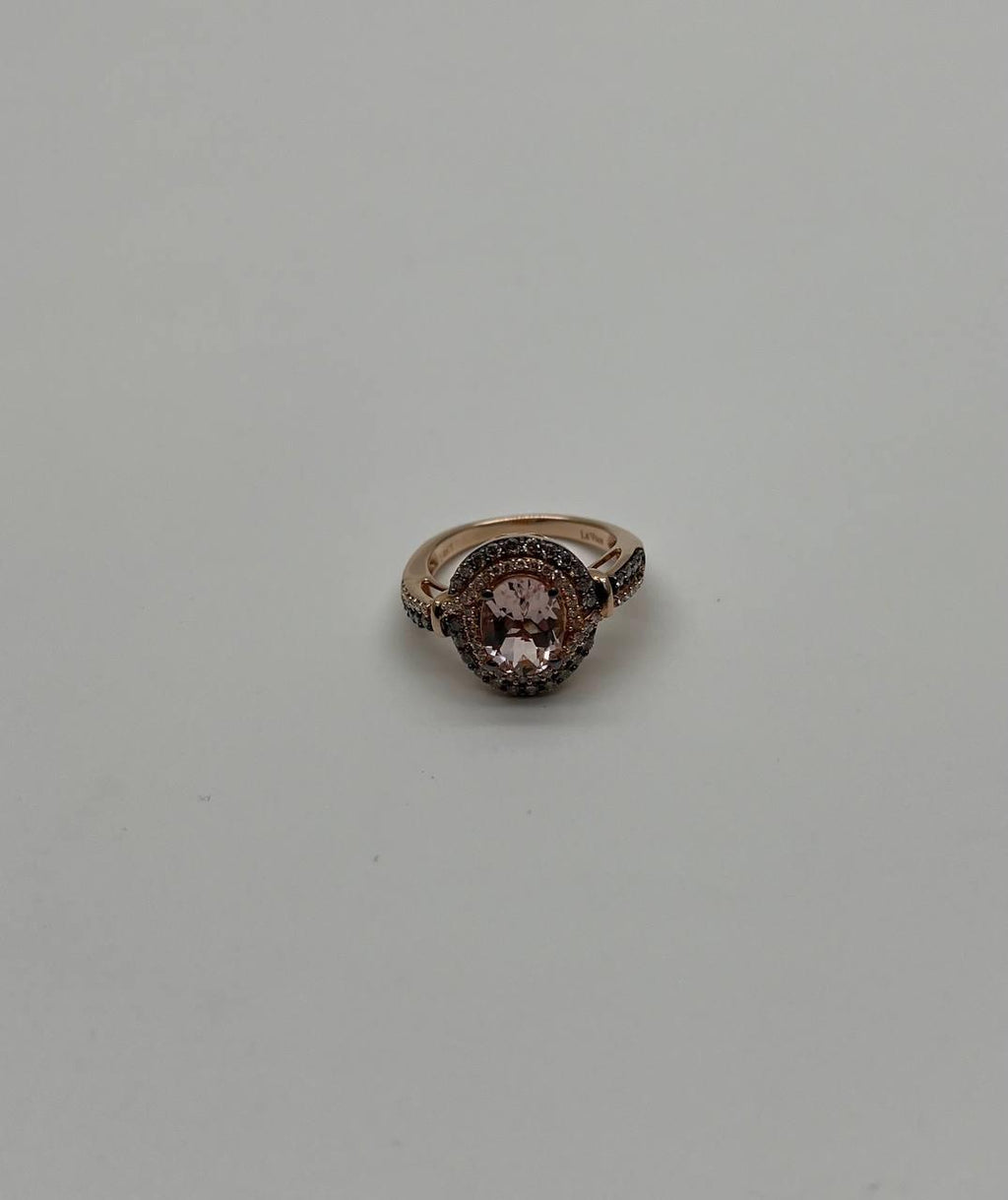 Oval Light Pink Peach Morganite Halo White Champagne Cognac Diamonds Gold Ring