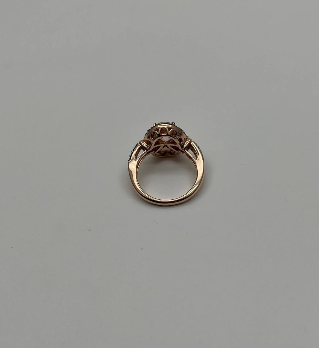 Oval Light Pink Peach Morganite Halo White Champagne Cognac Diamonds Gold Ring