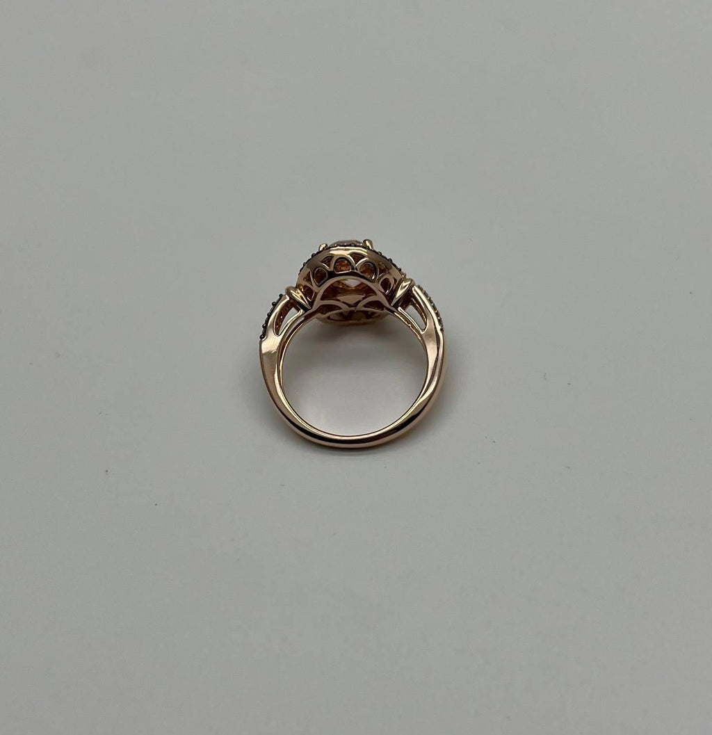 Oval Light Pink Peach Morganite Halo White Champagne Cognac Diamonds Gold Ring