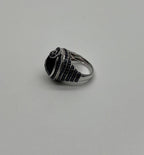Қара оникс көк сапфир Halo арна жиынтығы Swirl 14K ақ алтыннан жасалған сақина