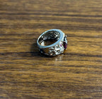 Dark Red Garnet 14k White Gold Statement Sculptural Grooves Waves Fleur Ring